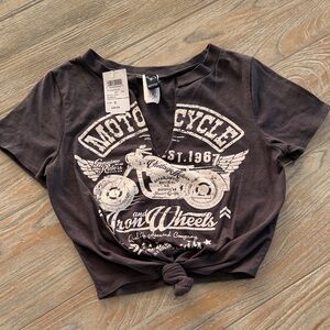 NWT Windsor Black Cropped Motorcycle Graphic Tee with White Print